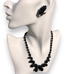 Vintage West Germany Black Beaded Earring and Necklace Set